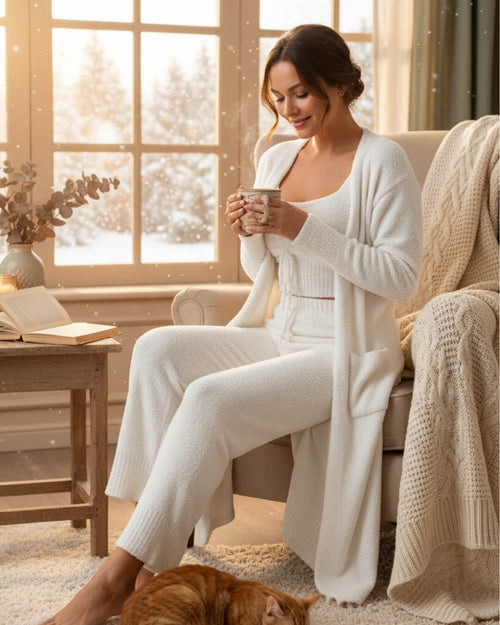 Ensemble Cocoon Althéane — 3 Pièces Maille Douce & Élégance Détente - Blanc / 34