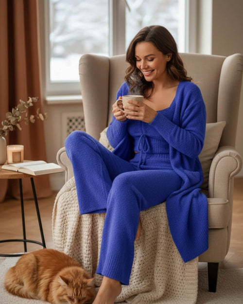 Ensemble Cocoon Althéane — 3 Pièces Maille Douce & Élégance Détente - Bleu / 34