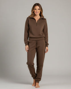 Ensemble Cocoon Maéva — Sweat Zippé & Pantalon Fluide - Marron / 34
