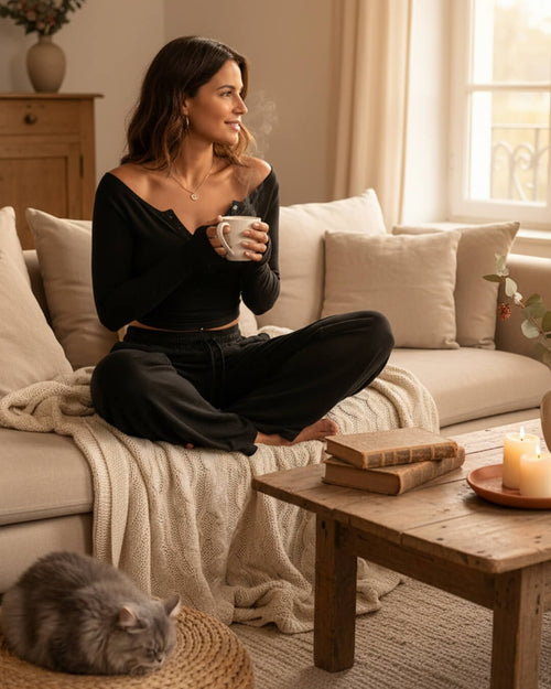 Ensemble Cocoon Malvine — Top Long & Pantalon Fluide - Noir / 34