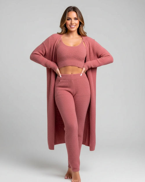 Ensemble Cocoon Malyane — 3 Pièces Maille Douce & Élégance Détente - Rose / 34