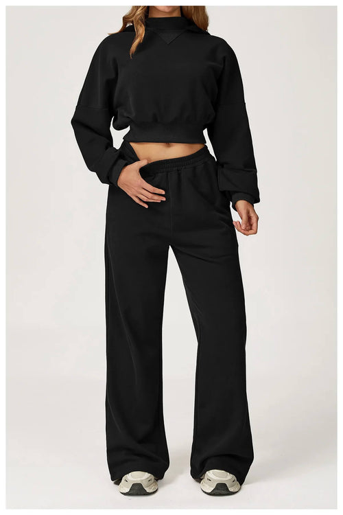 Ensemble Sweat Crop et Pantalon Large Sylvine - Noir / 34