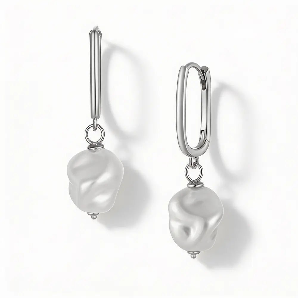 Alméra Pearl Drop Earrings close-up — freshwater pearl detail