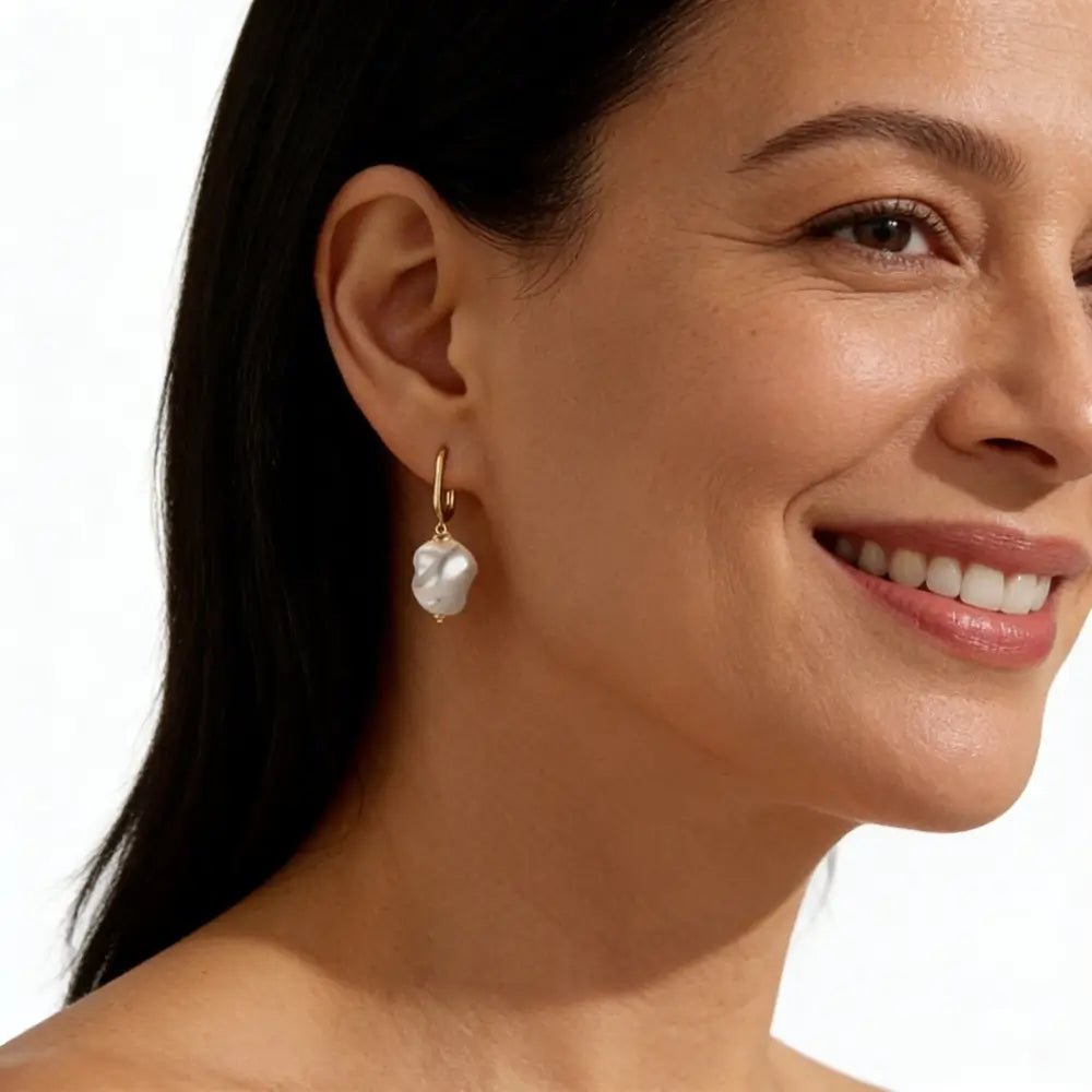 Alméra Pearl Drop Earrings in 18K gold-plated steel — elegant pearl drop earrings