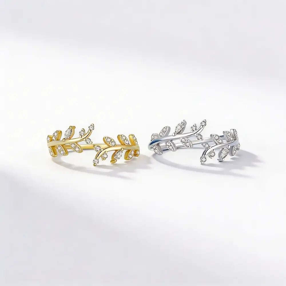 Elisia Leaf Ring side view — minimalist gold leaf ring, waterproof