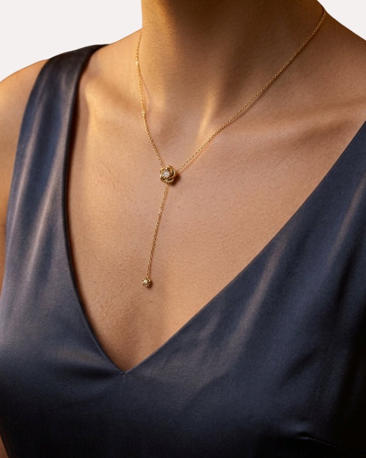Rose-Flower Drop Necklace - Onyxelle