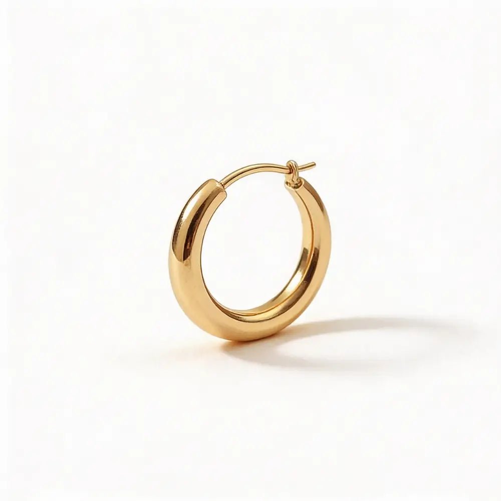 Kaelra Hoop Earrings worn — timeless small hoops in gold, hypoallergenic