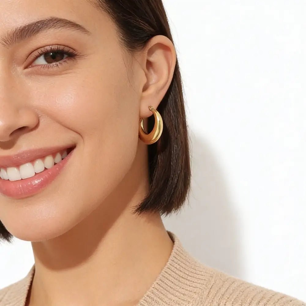 Kaelra Hoop Earrings side view — minimalist gold hoops, waterproof tarnish-resistant