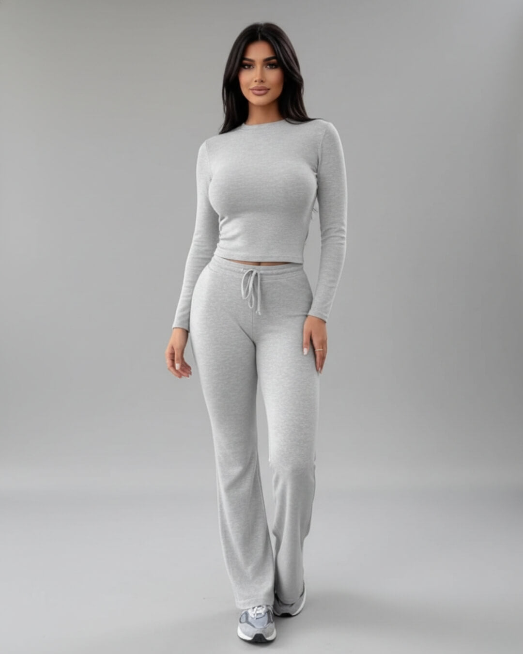 Ensemble Cocoon Aléane — Top Ajusté & Pantalon Évasé-Noir-