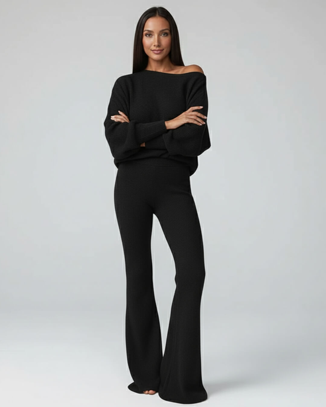 Ensemble Cocoon Arlène — Pull Ample & Pantalon Évasé-Brun-