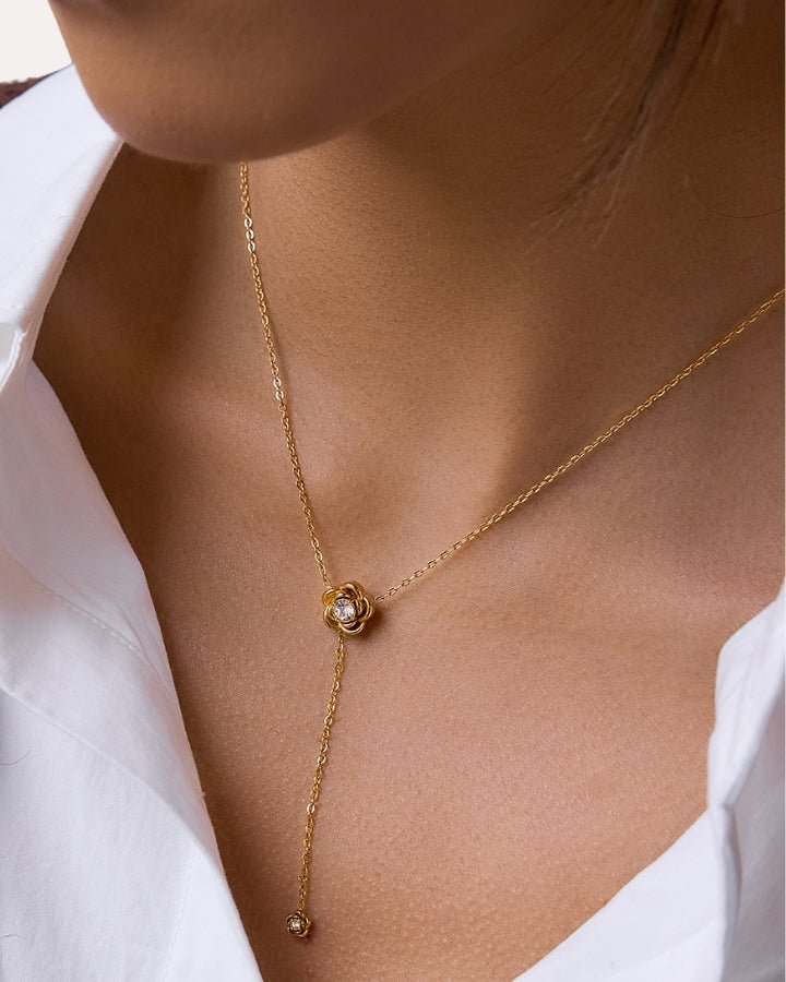 Rose-Flower Drop Necklace - Onyxelle