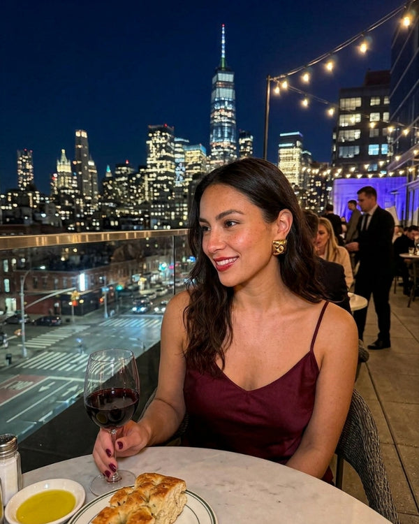 HAILEY T. wearing the Stella Statement Stud Earrings