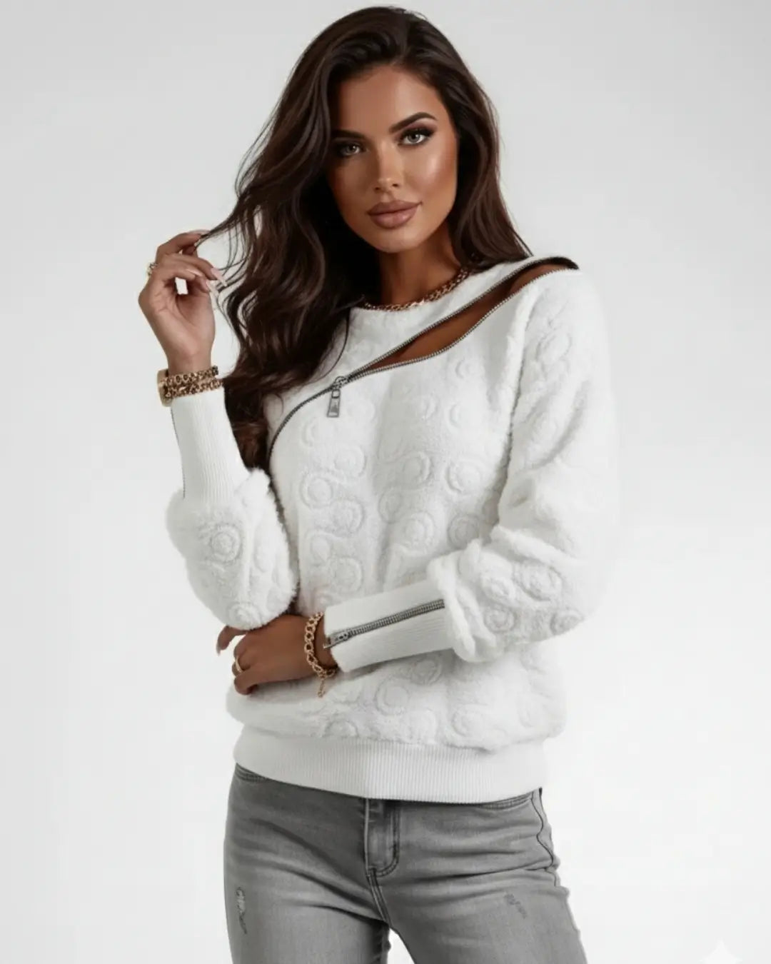 Sweat Effet Texturé Naelise-Blanc-