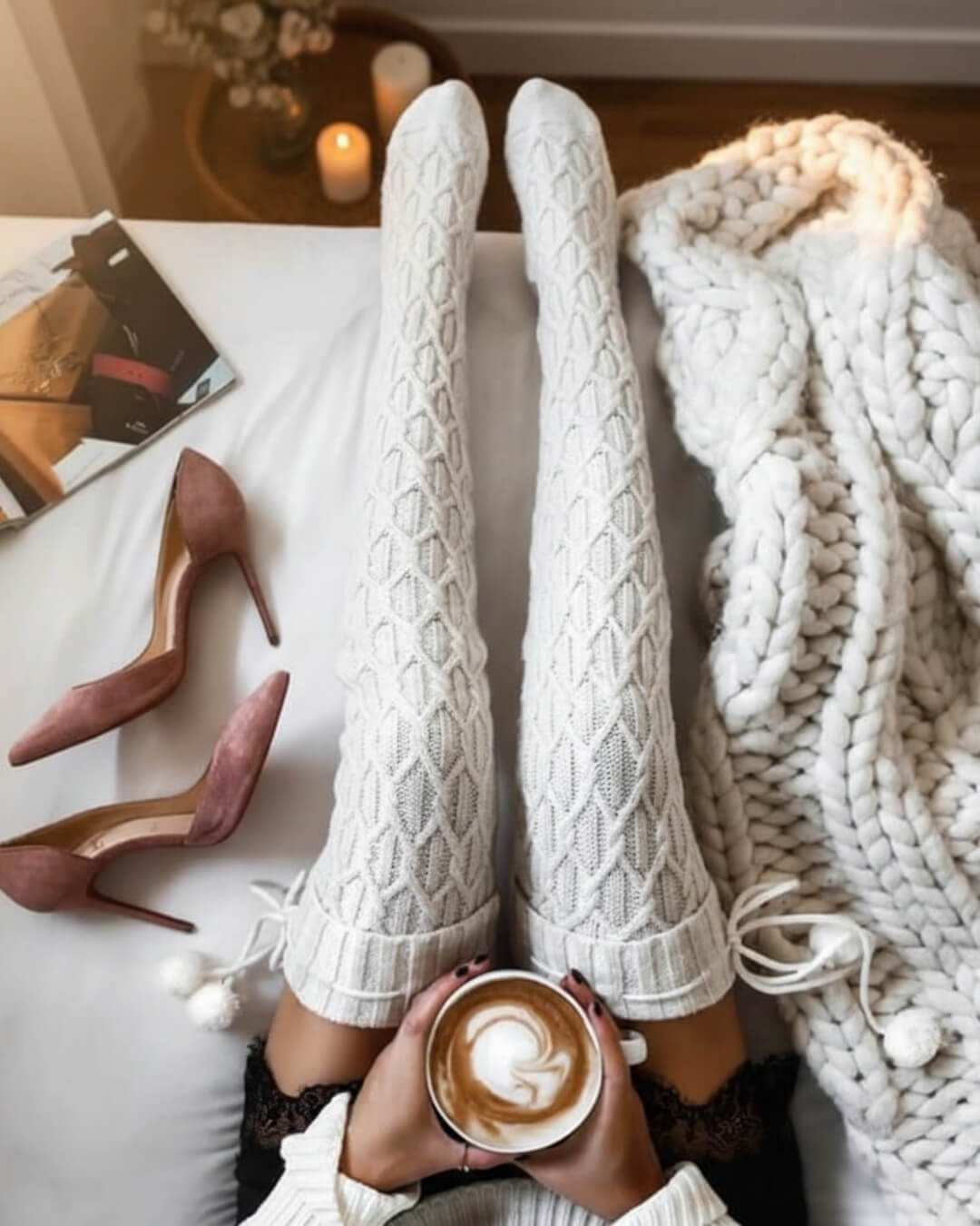 Bas Cocoon Alpina — Maille Torsadée Douceur Maison-Gris-