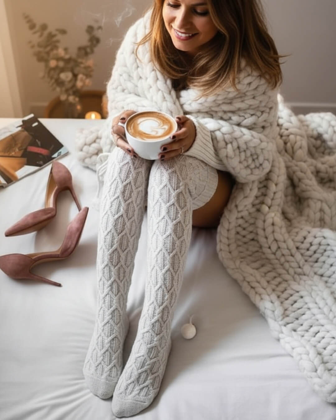 Bas Cocoon Alpina — Maille Torsadée Douceur Maison-Gris-