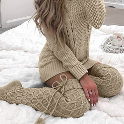 Bas Hauts en Maille Torsadée Chamonix - Beige