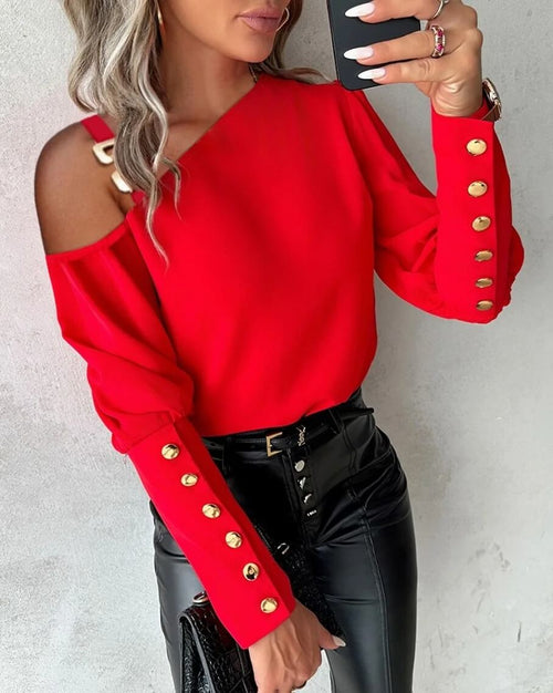 Blouse Asymétrique à Épaule Dénudée Albane - Rouge / XS