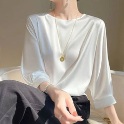 Blouse Satinée à Encolure Bateau Cosette - Blanc / 34