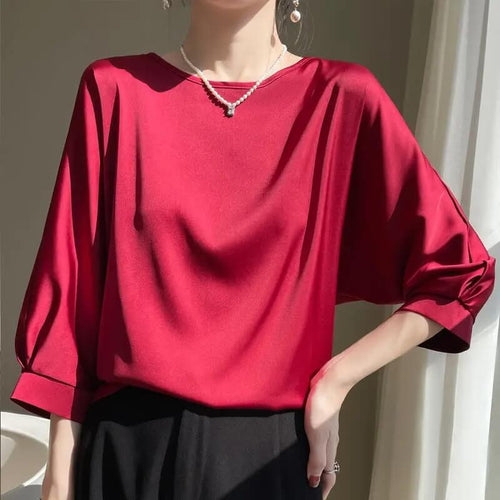 Blouse Satinée à Encolure Bateau Cosette - Rouge / 34