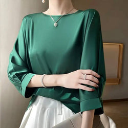 Blouse Satinée à Encolure Bateau Cosette - Vert / 34