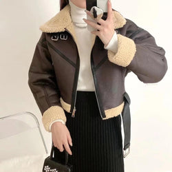 Blouson aviateur court doublé en sherpa Nivelle - Marron / 34