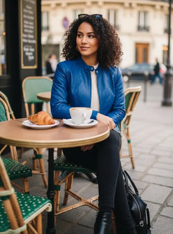 Blouson Perfecto en Simili Cuir Maria - Bleu / 34