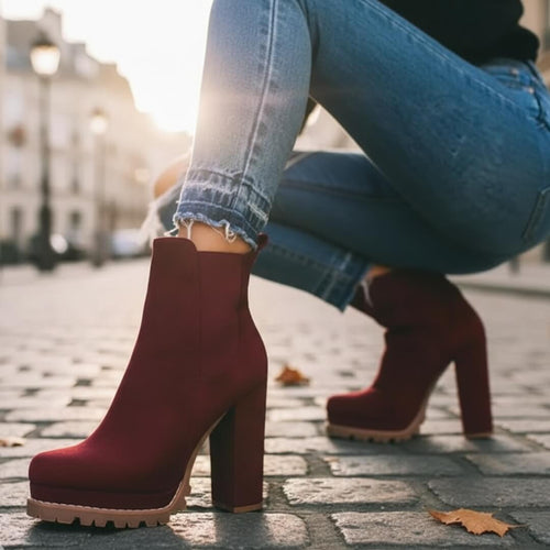 Bottines à plateforme crantée Azélis - Bordeaux / 35.5