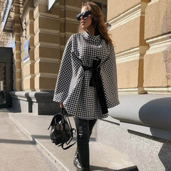 Cape Poncho à Carreaux Jade - S