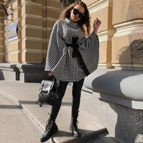 Cape Poncho à Carreaux Jade - L
