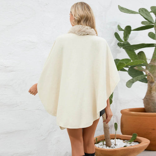 Cape Poncho à Col Fausse Fourrure Léna