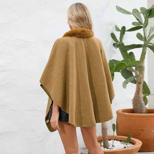Cape Poncho à Col Fausse Fourrure Léna