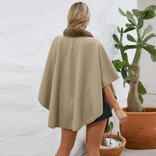 Cape Poncho à Col Fausse Fourrure Léna
