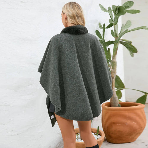 Cape Poncho à Col Fausse Fourrure Léna