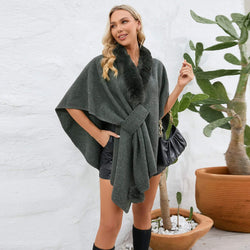 Cape Poncho à Col Fausse Fourrure Léna - Gris / Taille unique