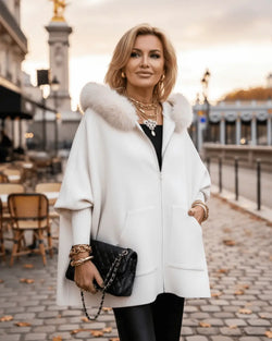 Cape-Veste à Capuche et Fausse Fourrure Ellyse - Blanc / 34