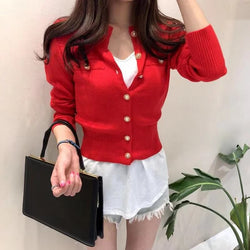 Cardigan Ajusté à Boutons Bijoux Athénaïs - Rouge / 34