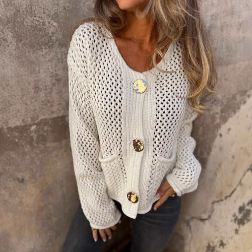 Cardigan en maille ajourée Edith - Blanc / 34