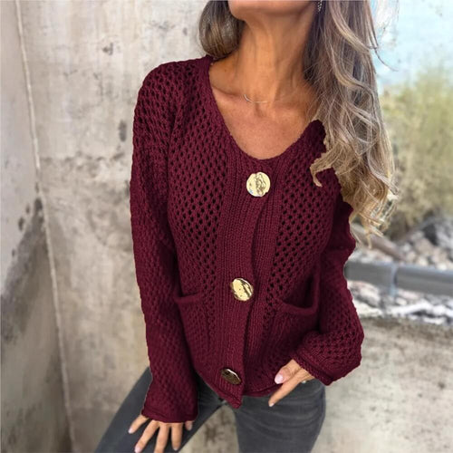 Cardigan en maille ajourée Edith - Bordeaux / 34