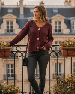 Cardigan en maille ajourée Edith - Bordeaux / 34