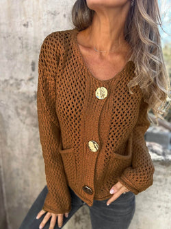 Cardigan en maille ajourée Edith - Brun / 34