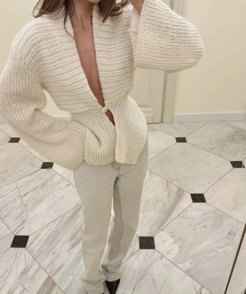 Cardigan en Maille Épaisse à Manches Larges Émeraude