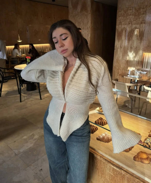 Cardigan en Maille Épaisse à Manches Larges Émeraude