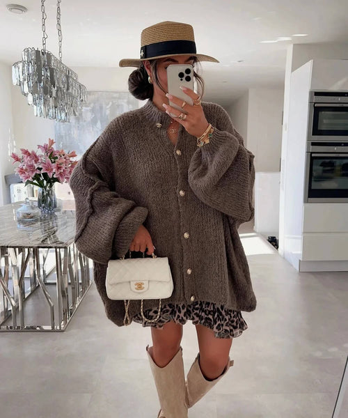Cardigan Oversize à Manches Bouffantes Émilienne - Brun / 34