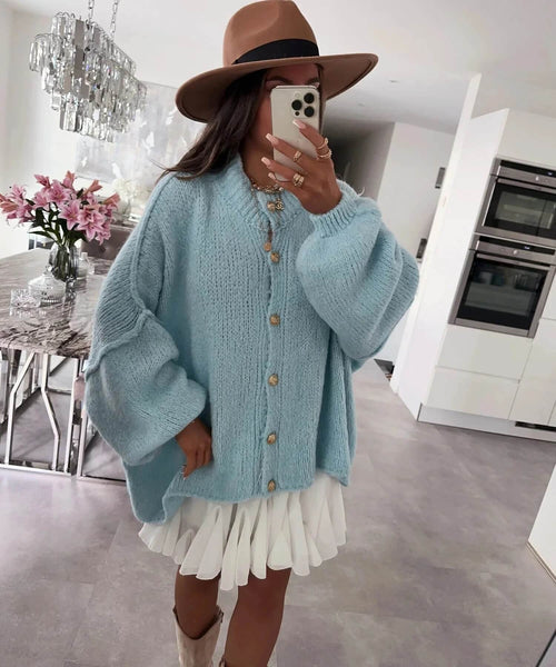 Cardigan Oversize à Manches Bouffantes Émilienne - Ciel / 34