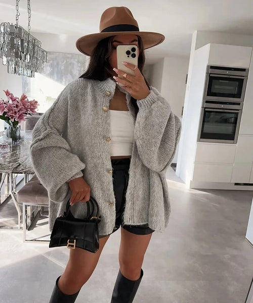 Cardigan Oversize à Manches Bouffantes Émilienne - Gris / 34