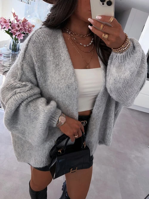 Cardigan oversize en maille douce Lucile - Argent / XS