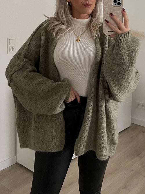 Cardigan oversize en maille douce Lucile - Vert / XS