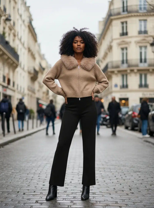 Cardigan Tricoté Zippé Col Fausse Fourrure Marjolaine - Abricot / 34