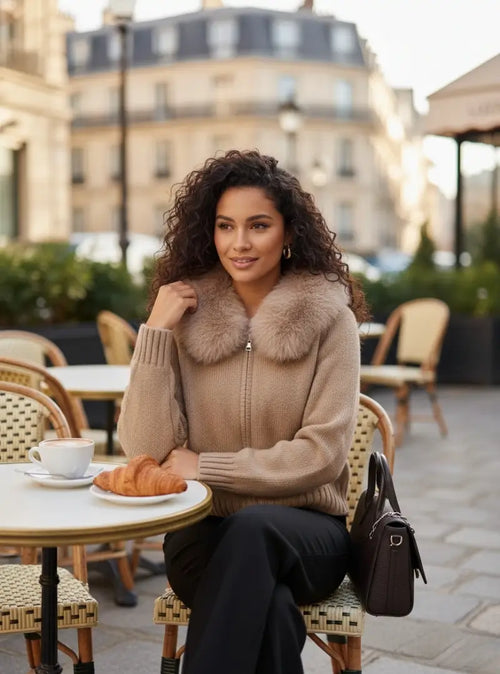 Cardigan Tricoté Zippé Col Fausse Fourrure Marjolaine