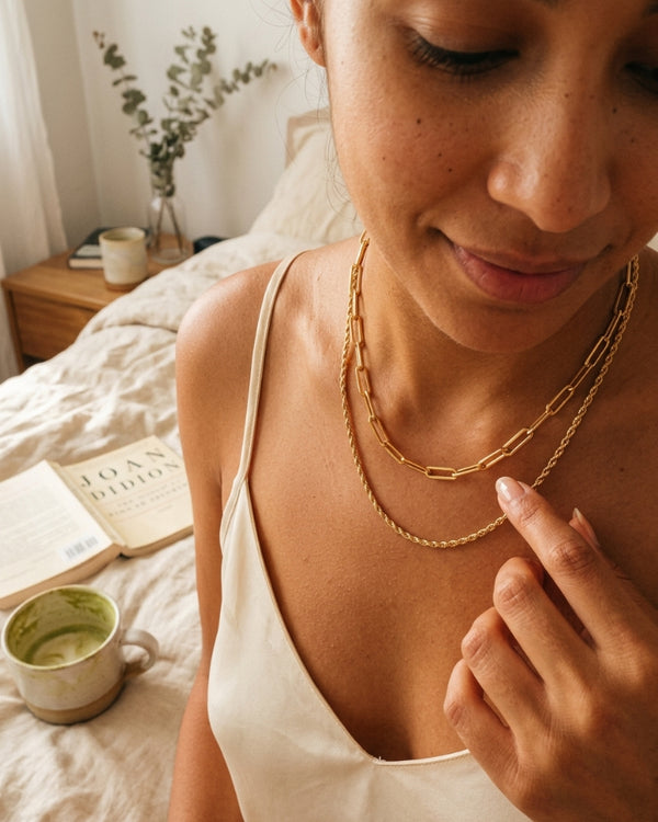 AVA L. wearing the Nyra Layered Necklace Duo